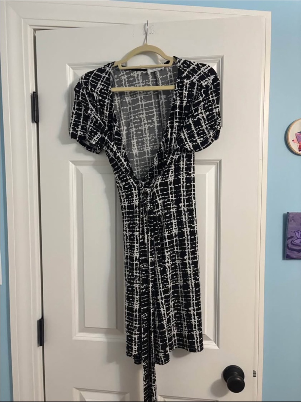 Kaileigh Black & White Printed Tie-Waist Midi Dress